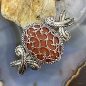 Carolyn Pollack Sterling Frosted Orange Agate Decorated Bracelet For Women